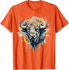 Safari Animal Art Buffalo Portrait Colorful Splash Artwork Wildlife Bison T-Shirt - Orange