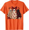 Skeleton Pumpkin Halloween For Women Girls Cute Coquette Ghost Leopard Bow Cherry Halloween Women Girls T-Shirt - Orange