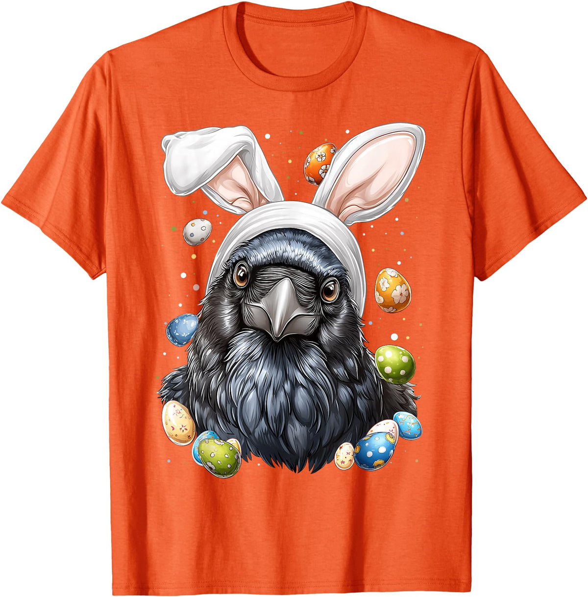 Crow Raven Easter Rabbit Eggs Bunny Ears T-Shirt in Orange