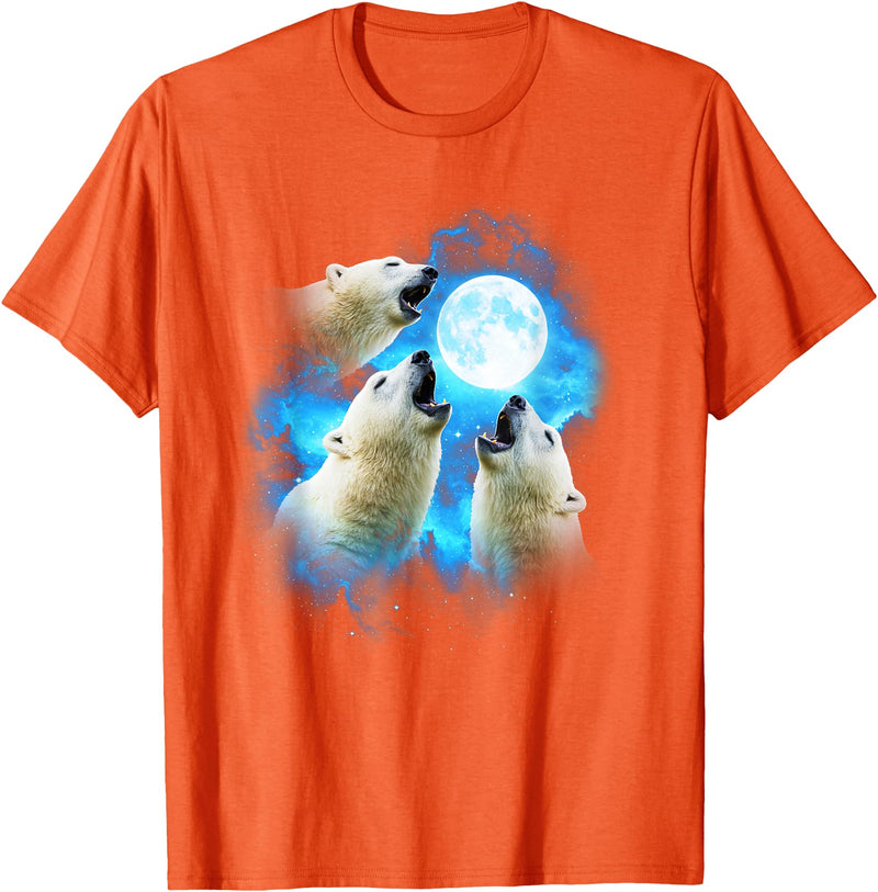 Animals howling blue 3 Polar Bear Howling at the Moon Colorful Blue T-Shirt - Orange