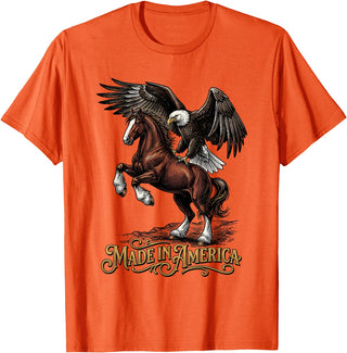 American Pride Horse Eagle Country Made in America Horse Eagle Patriotic Western T-Shirt - Orange