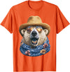Whimsical Coastal Animals Beachgoers Cute Polar Bear with Sunglasses and Straw Hat Animal Summer T-Shirt - Orange