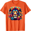 Lion Lover Face Wild Animal Lion Face Colorful Wild Animal Cute Lion T-Shirt - Orange