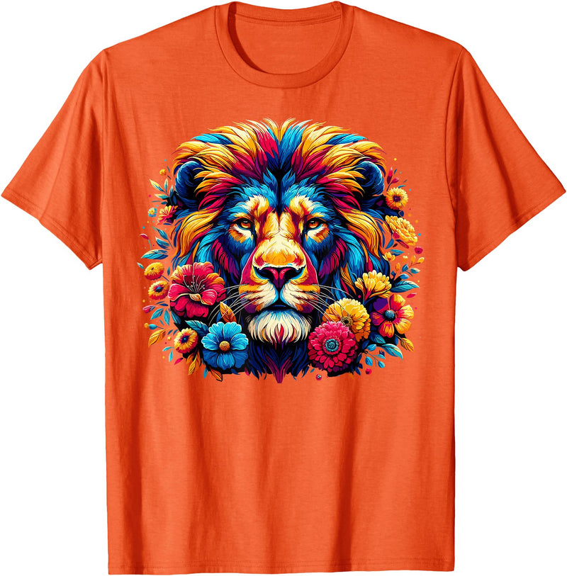 Lion Lover Face Wild Animal Lion Face Colorful Wild Animal Cute Lion T-Shirt - Orange