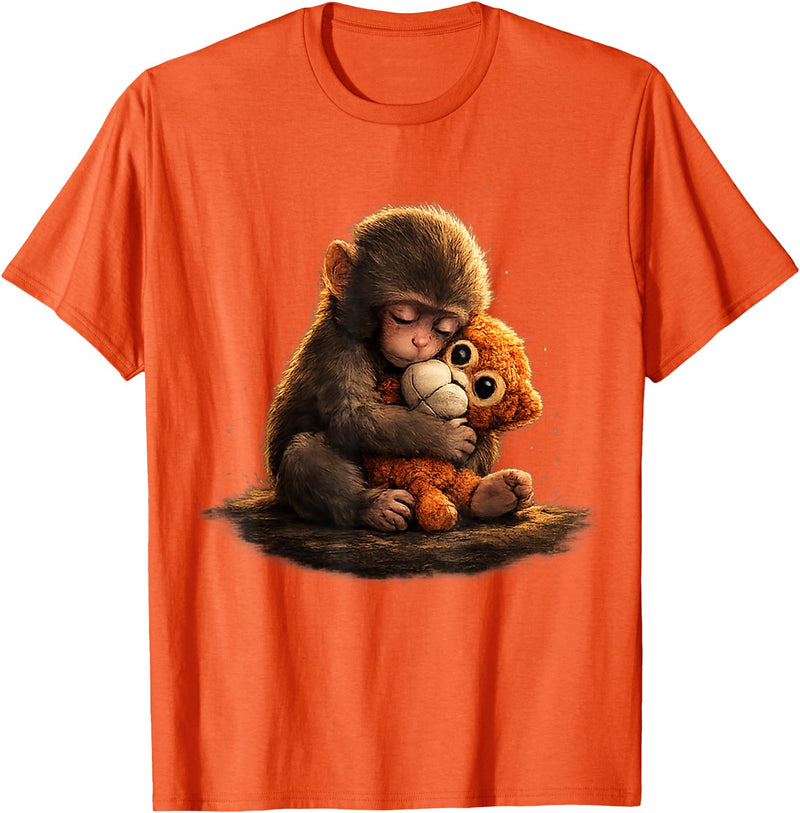 CONLEE Cute Baby Monkey Punch Viral Zoo Japan Design T-Shirt - Orange