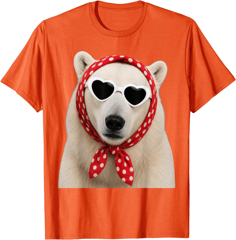 Funny Polar Bear with Sunglasses Cute Polar Bear Lover Heart Sunglasses T-Shirt - Orange