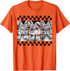 Leopard Bow Bunny Blowing Bubble Checkered Easter Day Girls T-Shirt in Orange