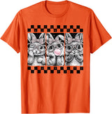 Leopard Bow Bunny Blowing Bubble Checkered Easter Day Girls T-Shirt in Orange