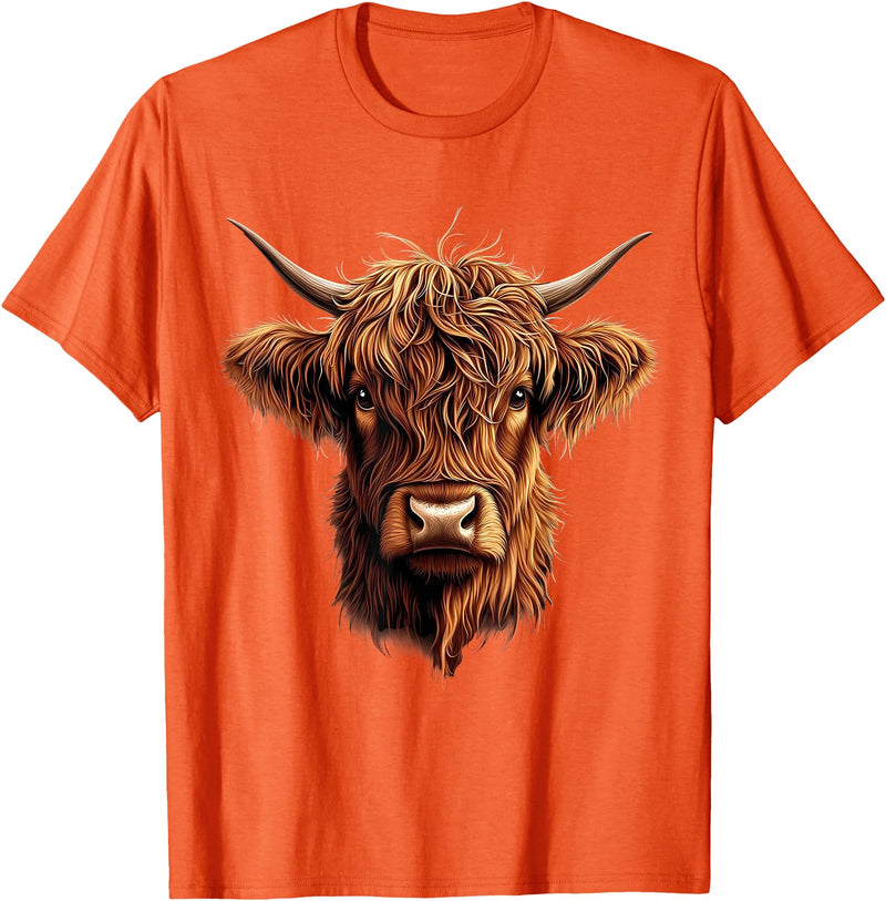 Cute Scottish Highlander Cattle Designs Scottish Highland Cow Messy Bun Scottish Highlander Cow T-Shirt - Orange