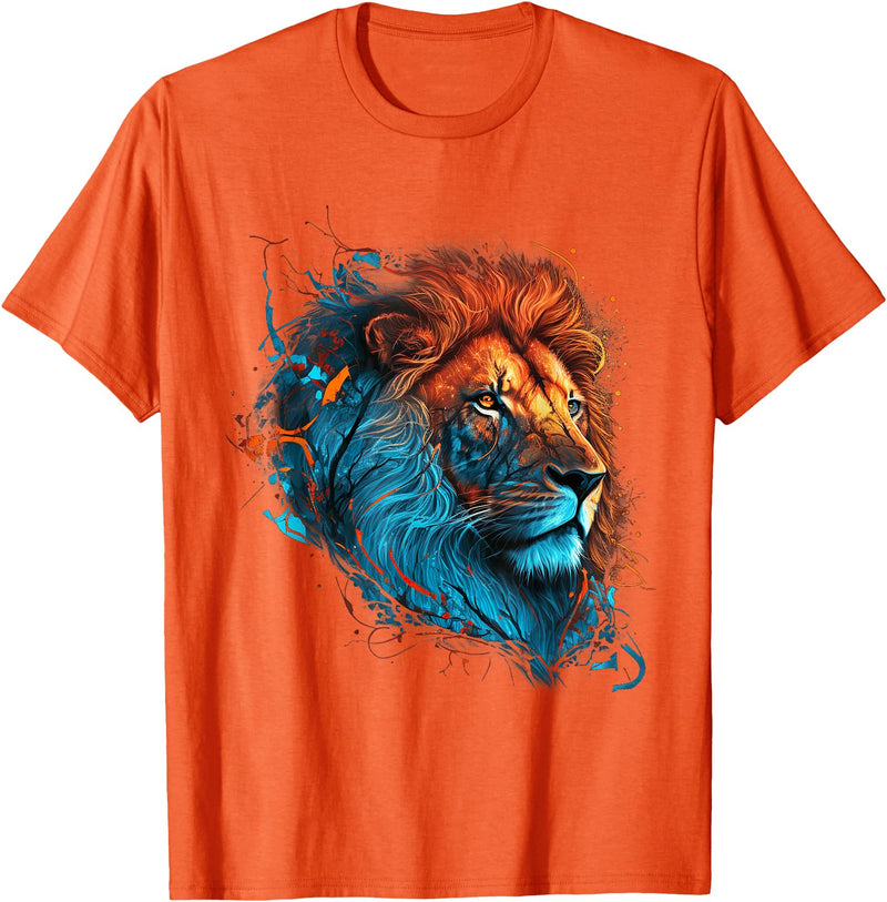 Teexpression Roaring Colors - Lion Graphic Design with a Vibrant Twist T-Shirt Small - Orange