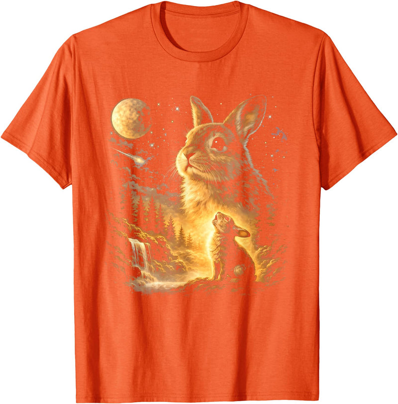 Bunny Howling to the Moon Vintage 90s Animal Easter Day T-Shirt in Orange