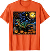 Starry Night Velociraptor Halloween Spooky Halloween Velociraptor Starry Night T-Shirt - Orange