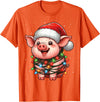 Wrapped with Christmas Lights Pig Christmas Lights Santa Hat Xmas Snow T-Shirt - Orange
