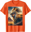 African Safari Lion Savanna Wildlife African Safari Lion Double Exposure Savanna Wildlife T-Shirt - Orange