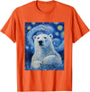 Bear Designs. Cute Polar Bear Van Gogh Style Starry Night Graphic T-Shirt - Orange