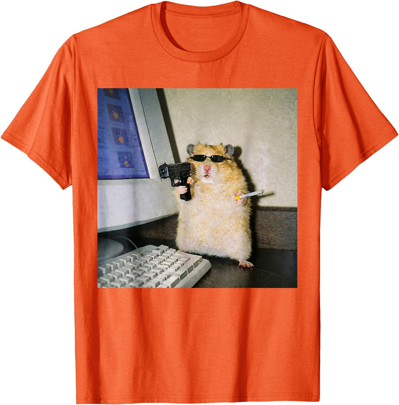 Funny Hamster Meme Cyber Hamster Meme Smoking Humor Computer T-Shirt - Orange