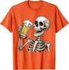 Halloween Skull Skeleton Drinking Beer Funny Kids Skeleton Drinking Beer Halloween Spooky Season Mens Womens T-Shirt - Orange