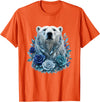 Arctic Polar Bear Crystal Rose Winter Spirit Majestic Polar Bear with Blue Ice Crystal Roses T-Shirt - Orange