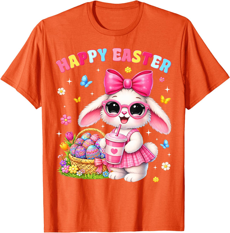 Happy Easter Coquette Easter Egg Rabbit Bunny Women Girl Kid T-Shirt in Orange