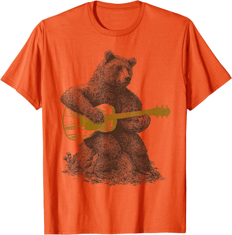 BEAR TEE Bear plays guitar for men and women T-Shirt - Orange