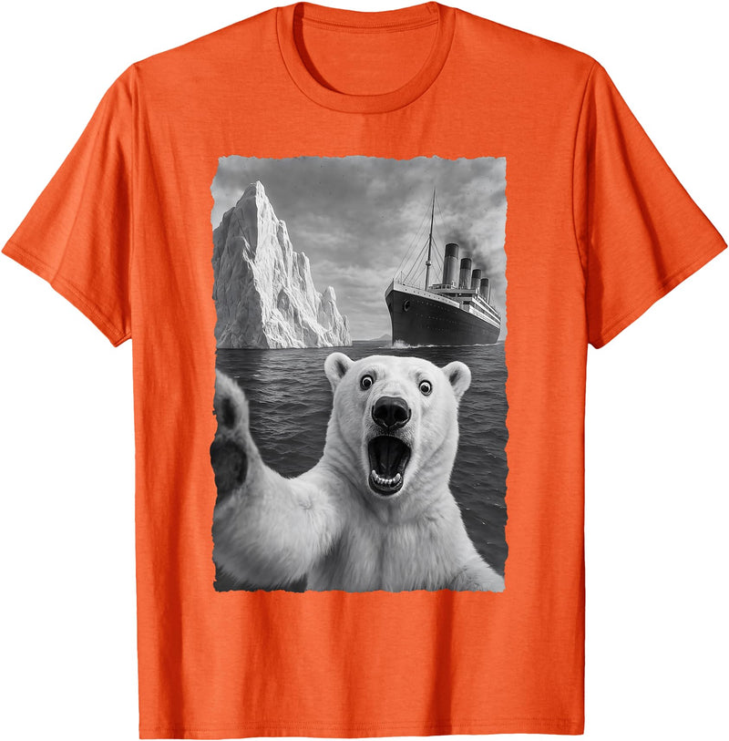 Funny Polar Bear Selfie Titanic T-Shirt - Orange