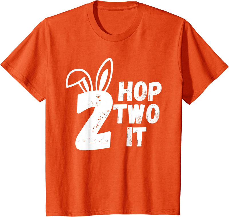 Hop Two It Easter Bunny Kids Funny 2nd Birthday Party T-Shirt in Orange