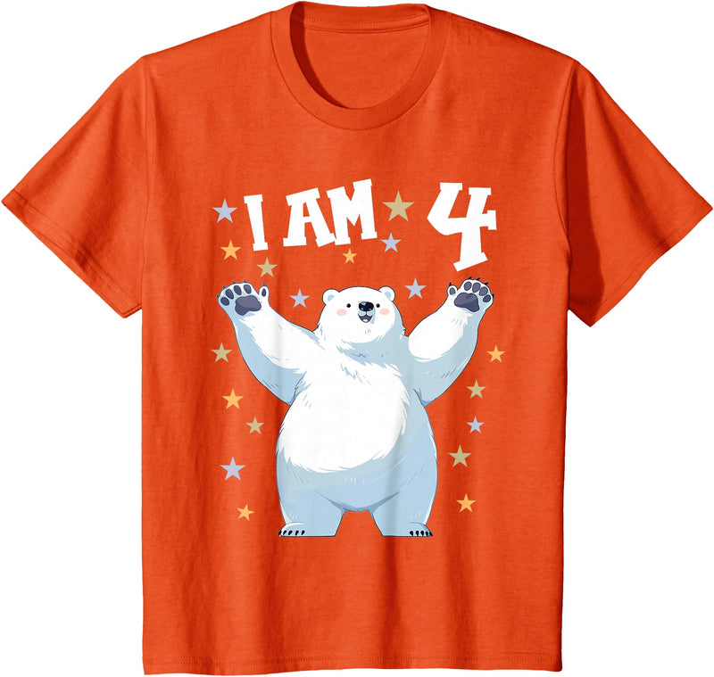 4 years old 4th birthday Polar Bear Kids 4 Years old 4 birthday Polar Bears Boy girl Polar Bear T-Shirt - Orange