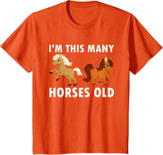 Kids 2 Years Old Girl Horses Old 2nd Birthday Kids T-Shirt - Orange