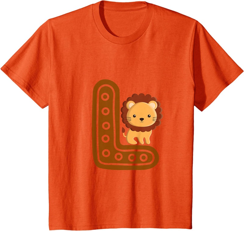 Kids Alphabet Letters Letter L Cure Lion Alphabet Cute Animal Boys Girls T-Shirt - Orange