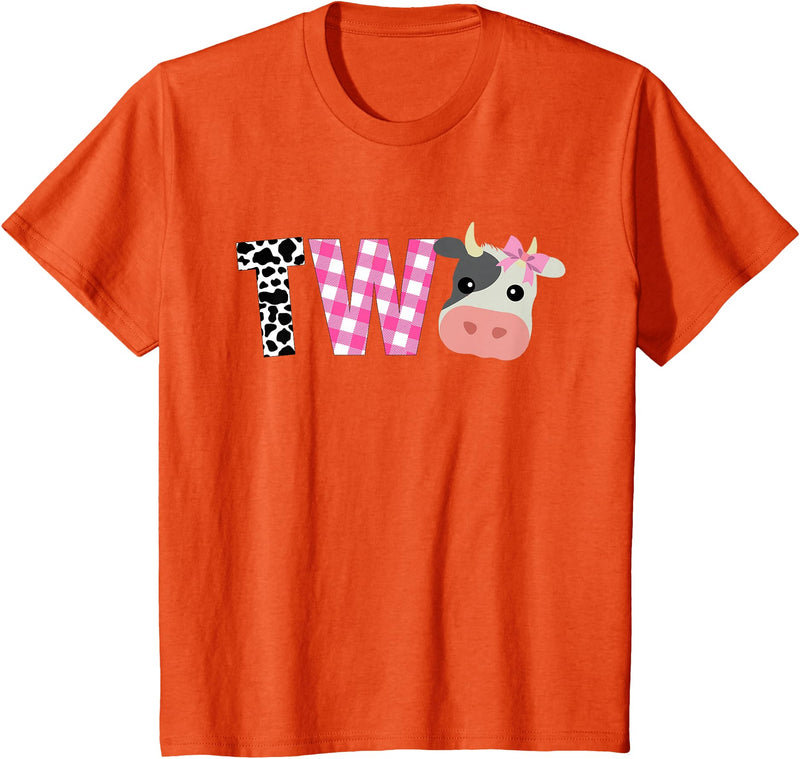 Funny Cow Mom And Dad Birthday Family Tees Second Birthday Girl Cow Farm, 2nd Birthday Cow 2 Toddler T-Shirt - Orange
