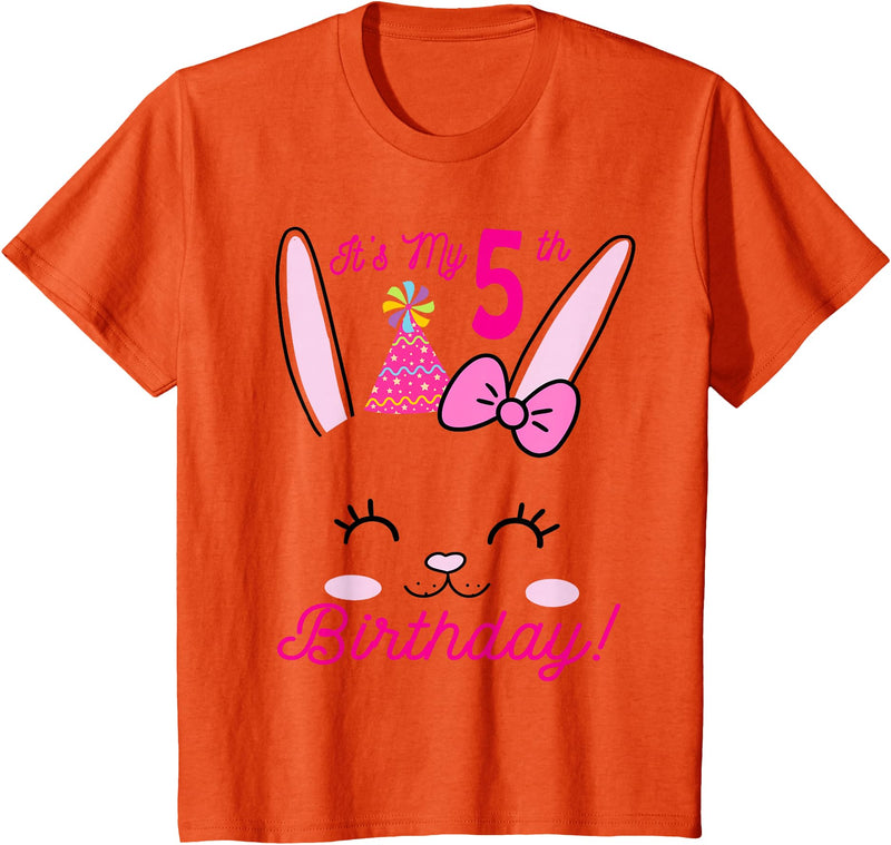 Its My 5th Birthday Girl Bunny Rabbit Theme Party (five) T-Shirt in Orange