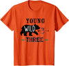 UrbanWear Bear Buffalo plaid Young Wild & Three 3 years 3rd Birthday T-Shirt - Orange