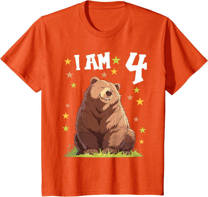 4 years old 4th birthday Bear Kids 4 Years old 4 birthday Bears Boy Girl Bear T-Shirt - Orange