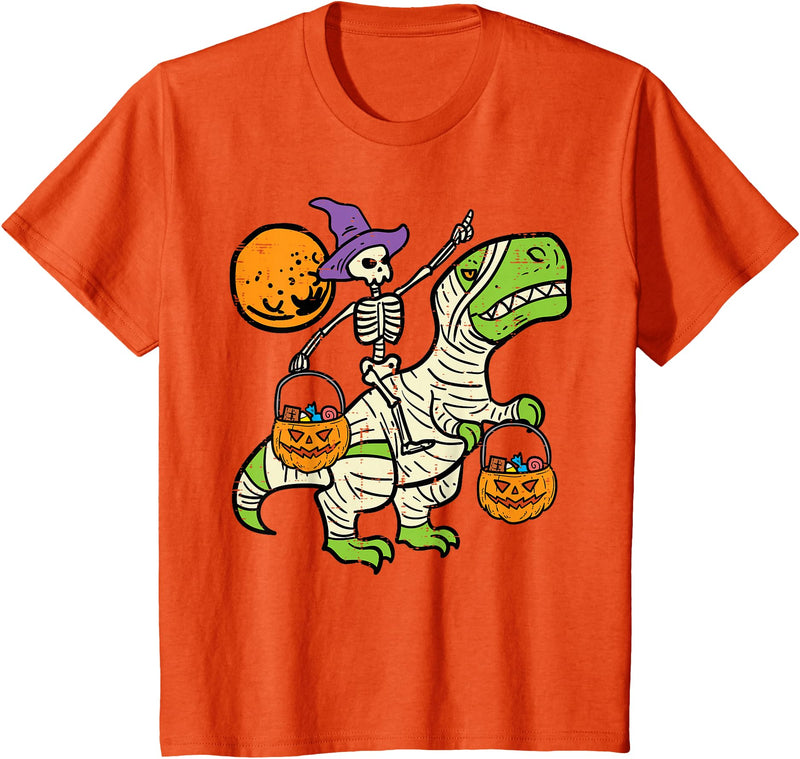 Toddler Boy Halloween Shirts For Boys Kids Kids Skeleton Dino Pumpkin Halloween Costume Toddler Boys Kids T-Shirt - Orange