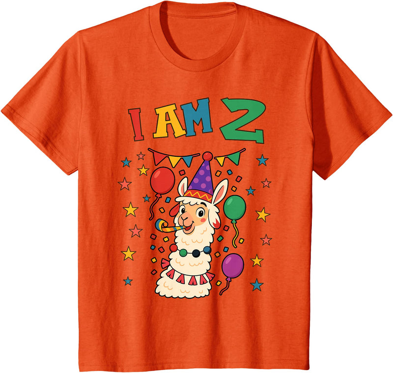 2 years old 2th birthday Llamas Llama Alpaca Shop 2 Years Old 2 Birthday Llamas Alpaca Boy Girl Llama T-Shirt - Orange