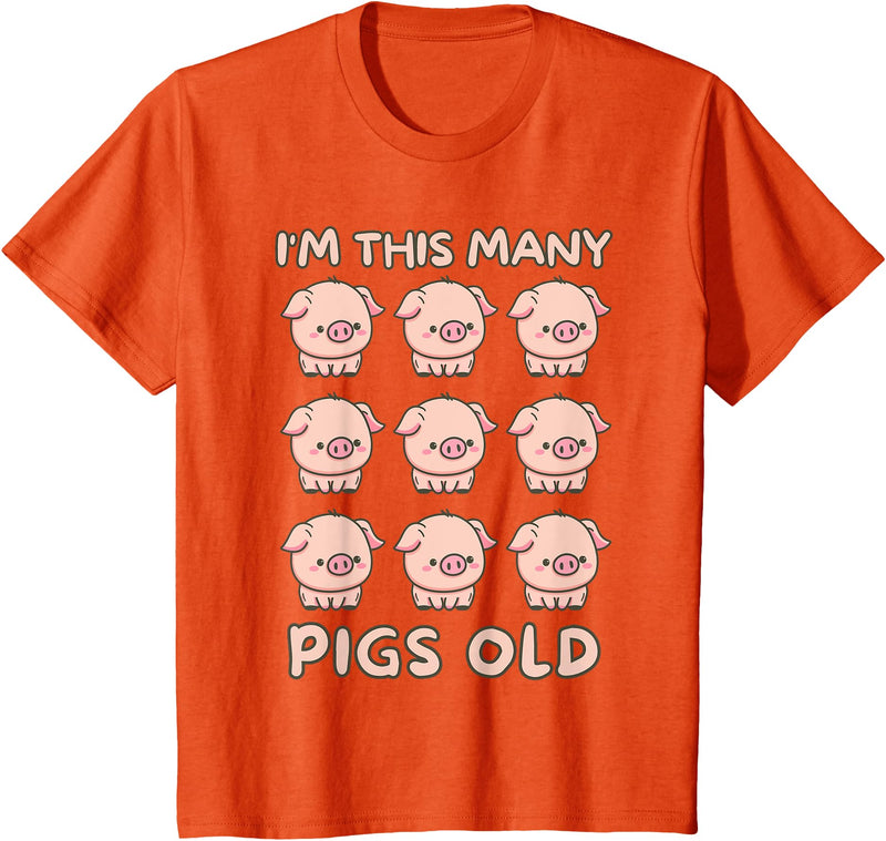 Pigs lover Birthday Gifts Toddler I'm This Many Pigs Old - 9th Birthday Pig 9 Years Old Bday T-Shirt - Orange