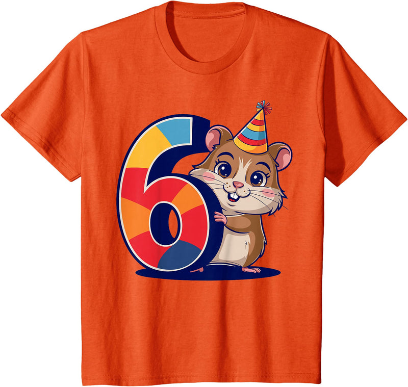 6th Birthday Hamster Kids T-Shirt - Orange