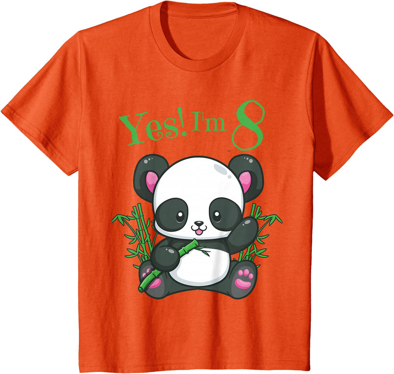 Girls Panda Birthday Tee Shirts Co. Panda 8th Birthday T Shirt Girls Gift Birthday Outfit Age 8 T-Shirt - Orange