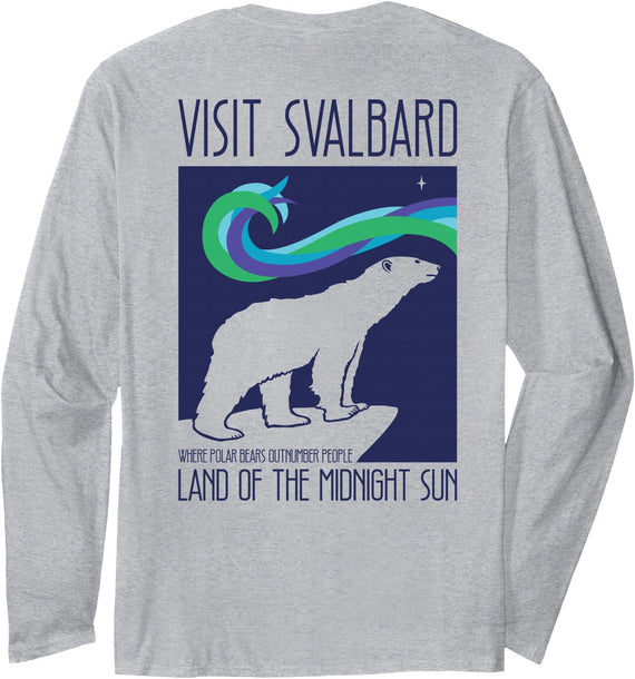 Svalbard T-Shirt Co. Svalbard Polar Bear | Northern Lights in Longyearbyen Norway Long Sleeve T-Shirt - As Pictured