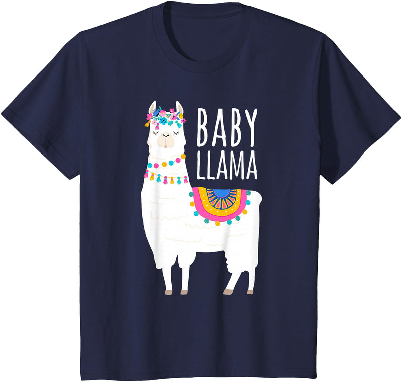 Mama Llama Lover Gifts by Memme Baby Llama Shirt for Girls, Daughter T-Shirt - Navy Blue