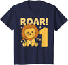 Cute Animals For Every Child's Birthday Kids 1st Birthday Lion 1 Year Old Cub Lion T-Shirt - Navy Blue
