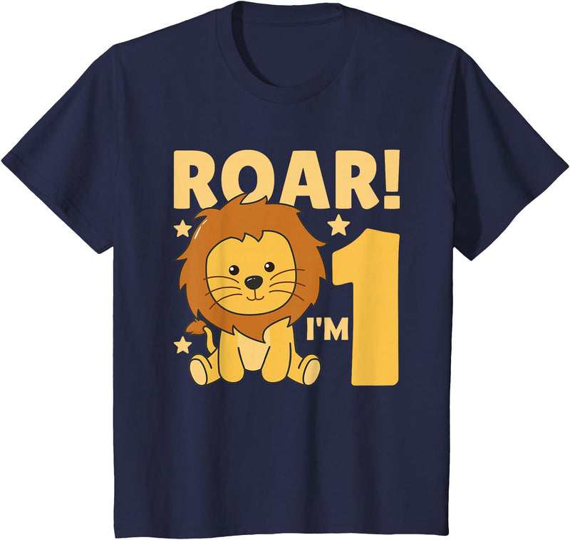 Cute Animals For Every Child's Birthday Kids 1st Birthday Lion 1 Year Old Cub Lion T-Shirt - Navy Blue