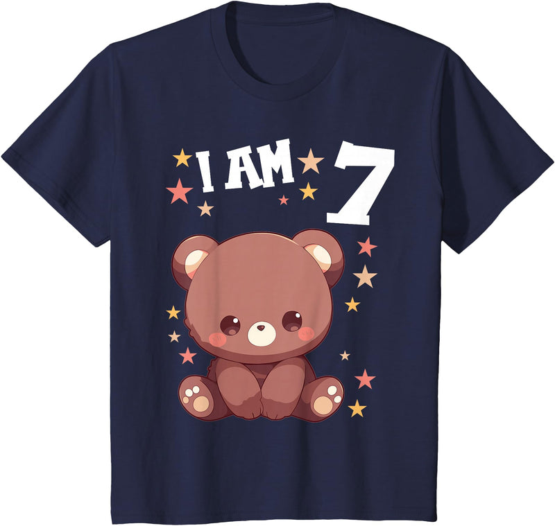 7 years old 7th birthday Bear Kids 7 Years old 7 birthday Bears Boy Girl Bear T-Shirt - Navy Blue