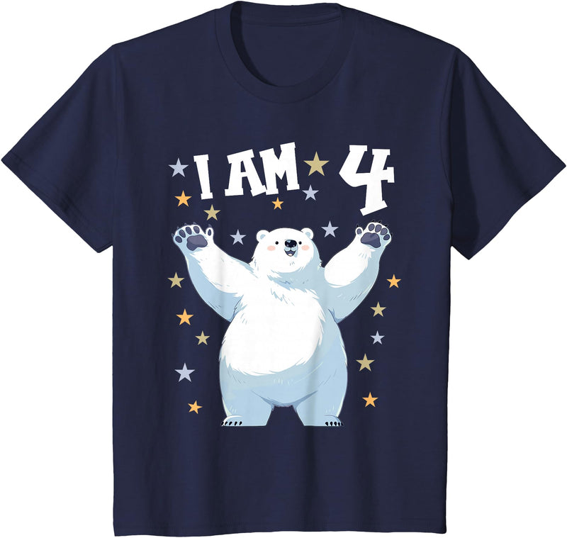 4 years old 4th birthday Polar Bear Kids 4 Years old 4 birthday Polar Bears Boy girl Polar Bear T-Shirt - Navy Blue