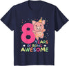 Pig Birthday Gift Cute Animals 8th Birthday Pig For Kids Eight Years Old T-Shirt - Navy Blue