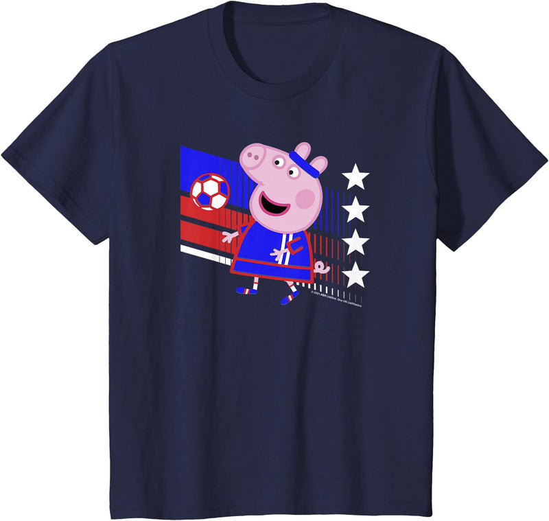 Kids Peppa Pig George Pig Football Soccer V3 T-Shirt - Navy Blue