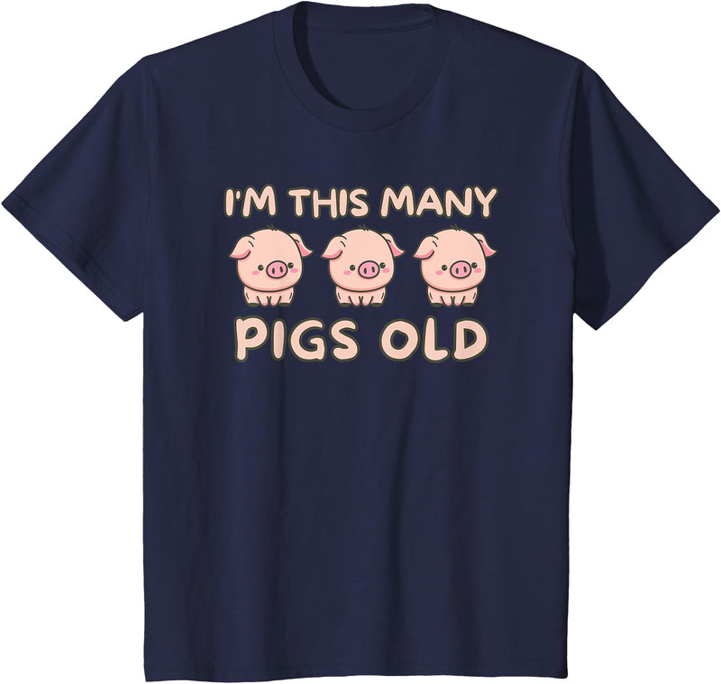 Pigs lover Birthday Gifts Toddler I'm This Many Pigs Old - 3rd Birthday Pig 3 Years Old Bday T-Shirt - Navy Blue