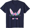 Girls Easter Bunny Flower Crown for Baby and Toddler Cute T-Shirt in Navy Blue