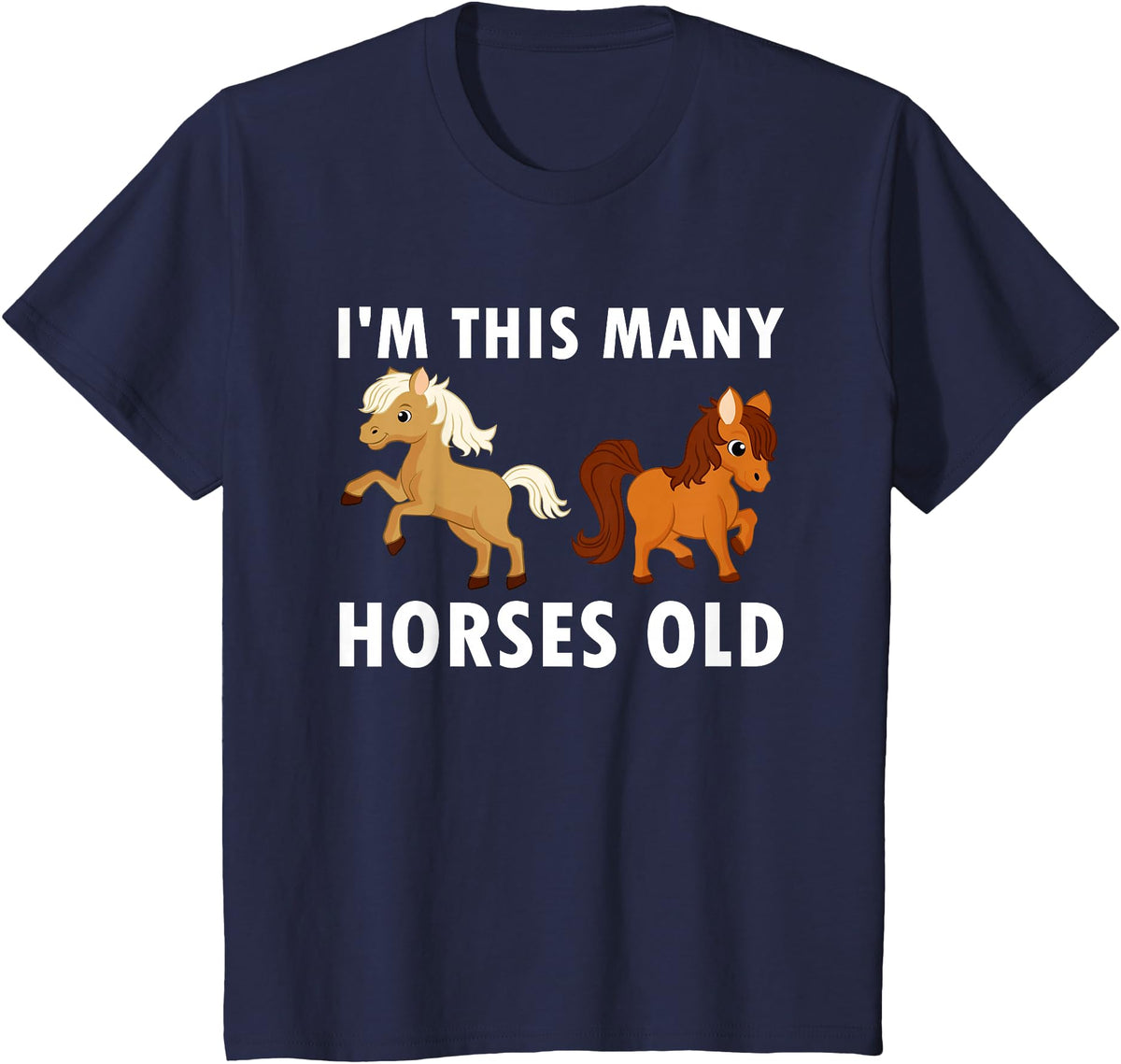 Kids 2 Years Old Girl Horses Old 2nd Birthday Kids T-Shirt - Navy Blue