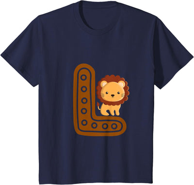 Letter L Cure Lion Alphabet Cute Animal Boys Girls T-Shirt